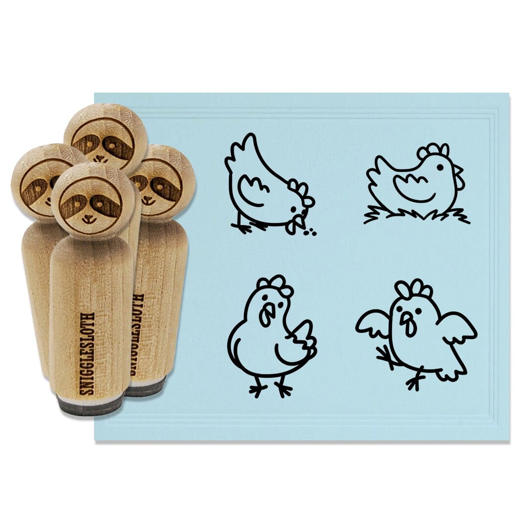 Cartoon Chicken Hen Pecking Sitting Rubber Stamp Set for Stamping ...