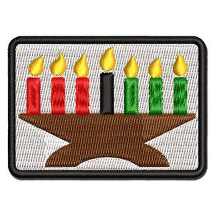 Kwanzaa Kinara with Candles Multi-Color Embroidered Iron-On or Hook & Loop Patch Applique