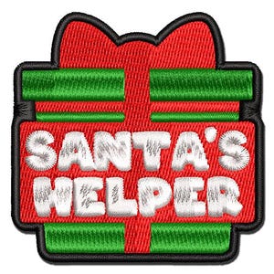 Santa's Helper Christmas Parent Gift Multi-Color Embroidered Iron-On or Hook & Loop Patch Applique
