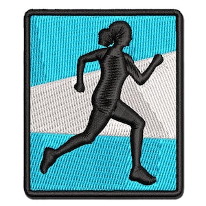 Woman Running Marathon Cardio Exercise Multi-Color Embroidered Iron-On or Hook & Loop Patch Applique