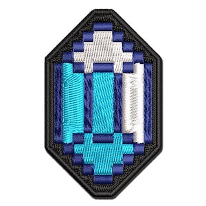 Pixel Gem Diamond Emerald Rupee RPG Game Multi-Color Embroidered Iron-On or Hook & Loop Patch Applique