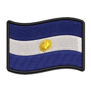 Argentina with Waving Flag Cute Multi-Color Embroidered Iron-On or Hook & Loop Patch Applique