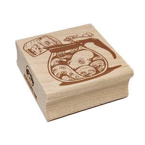 Octopus Making Coffee in Pot Square Rubber Stamp for Stamping Crafting