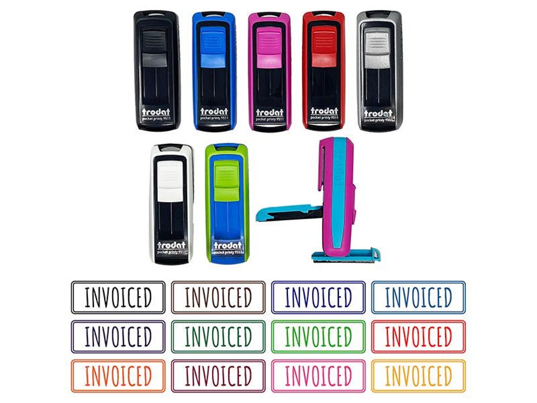 Invoiced Double Line Border Billed Self-inking Portable Pocket Stamp 1 ...