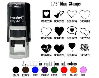 Heart Love Romantic 1/2" Self-Inking Rubber Stamp for Stamping Crafting Planners.