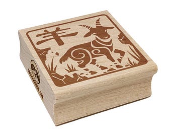 Chinese Zodiac Goat Square Rubber Stamp for Stamping Crafting