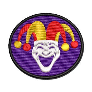 Jester Clown Joker Face Mardi Gras Multi-Color Embroidered Iron-On or Hook & Loop Patch Applique