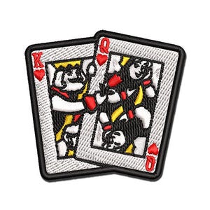 King and Queen of Hearts Playing Cards Multi-Color Embroidered Iron-On or Hook & Loop Patch Applique