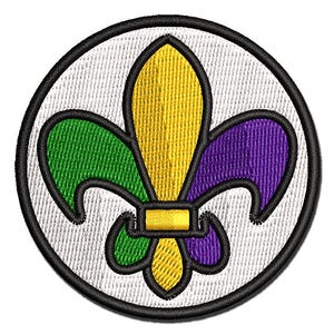 Fleur De Lis French Mardi Gras Elegant Multi-Color Embroidered Iron-On or Hook & Loop Patch Applique