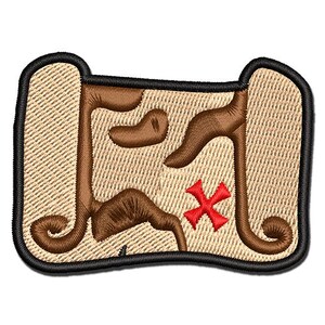 Treasure Map Scroll Pirate X Marks the Spot Multi-Color Embroidered Iron-On or Hook & Loop Patch Applique