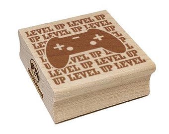 Level Up Game Controller Square Rubber Stamp for Stamping Crafting
