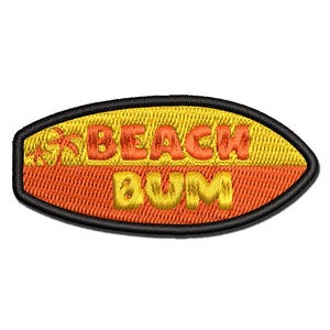 Beach Bum Surfboard Surfer Multi-Color Embroidered Iron-On or Hook & Loop Patch Applique