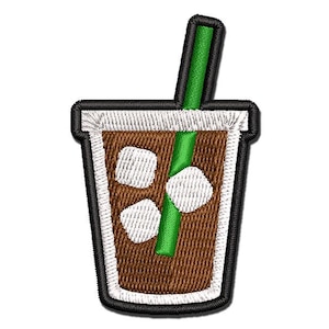 Iced Coffee Drink Multi-Color Embroidered Iron-On or Hook & Loop Patch Applique