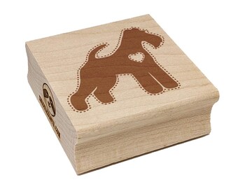 Wire Hair Fox Terrier Dog with Heart Square Rubber Stamp for Stamping Crafting