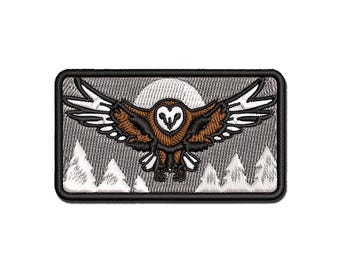 Majestic Barn Owl Flying Multi-Color Embroidered Iron-On or Hook & Loop Patch Applique