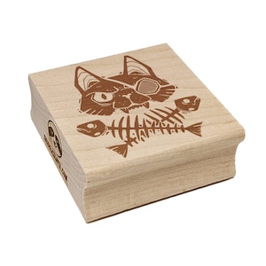Cat Jolly Roger Fish Bones Pirate Square Rubber Stamp for Stamping Crafting