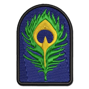 Elegant Peacock Feather Multi-Color Embroidered Iron-On or Hook & Loop Patch Applique