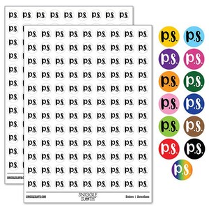 P.S. Postscript Fun Text 200+ 0.50 inch Round Stickers