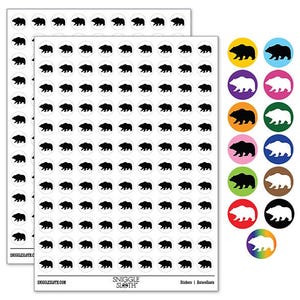 Fuzzy Grizzly Bear Silhouette 200+ 0.50 inch Round Stickers