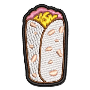 Bean and Cheese Burrito Multi-Color Embroidered Iron-On or Hook & Loop Patch Applique