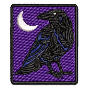 Elegant Black Raven Multi-Color Embroidered Iron-On or Hook & Loop Patch Applique