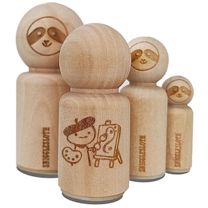 Cartoon Artist Painter with Easel Palette Painting Beret Rubber Stamp