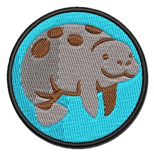 Cute Chubby Manatee Multi-Color Embroidered Iron-On or Hook & Loop Patch Applique