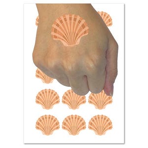 Scallop Seashell Beach Shell Temporary Tattoo Water Resistant Fake Body Art Set Collection (1 Sheet)