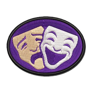 Drama Tragedy Comedy Masks Theater Multi-Color Embroidered Iron-On or Hook & Loop Patch Applique