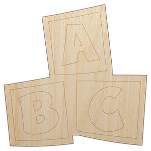 May include: Wooden cutout of three blocks stacked on top of each other, spelling out the letters "ABC".