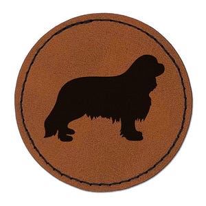 Cavalier King Charles Spaniel Dog Solid Round Iron-On Engraved Faux Leather Patch Applique - 2.5"