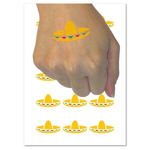 Sombrero Mexico Mexican Fiesta Hat Temporary Tattoo Water Resistant Fake Body Art Set Collection (1 Sheet)