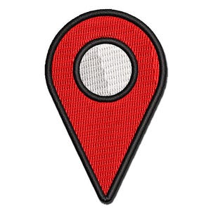 May include: Red location pin with a white circle in the center and a black outline.