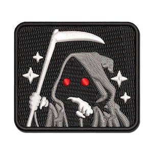 Cute Grim Reaper Pointing Multi-Color Embroidered Iron-On or Hook & Loop Patch Applique