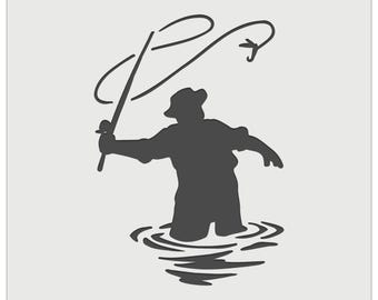 Fly Fisherman Throwing Line Angler Wall Cookie DIY Craft Reusable Stencil