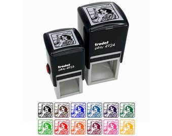 Cowgirl with Gun Self-Inking Rubber Stamp Ink Stamper.