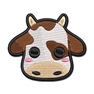 Charming Kawaii Chibi Cow Face Blushing Cheeks Milk Farm Multi-Color Embroidered Iron-On or Hook & Loop Patch Applique