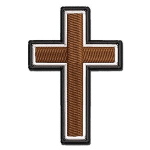 Cross with Outline Christian Multi-Color Embroidered Iron-On or Hook & Loop Patch Applique