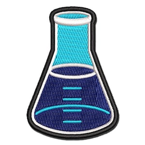Glass Erlenmeyer Flask Chemistry Science Multi-Color Embroidered Iron-On or Hook & Loop Patch Applique