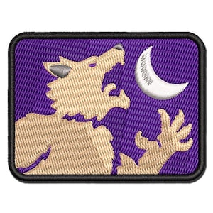 Werewolf Monster Howling at Moon Halloween Multi-Color Embroidered Iron-On or Hook & Loop Patch Applique