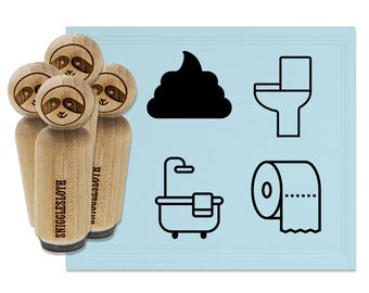 Bathroom Bathtub Towel Toilet Poop Paper Roll Rubber Stamp Set for Stamping Crafting Planners