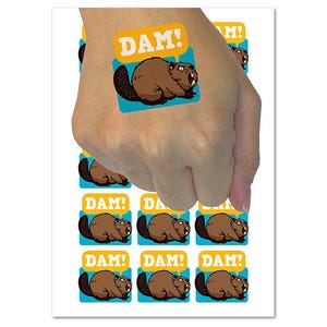 Grumpy Beaver Yelling Dam Temporary Tattoo Water Resistant Fake Body Art Set Collection (1 Sheet)
