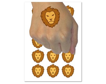 Lion Head Face Temporary Tattoo Water Resistant Fake Body Art Set Collection (1 Sheet)