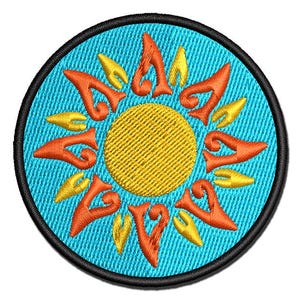 Tribal Sun Circle Star Multi-Color Embroidered Iron-On or Hook & Loop Patch Applique