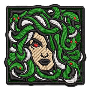 Snake Haired Gorgon Medusa Greek Myth Multi-Color Embroidered Iron-On or Hook & Loop Patch Applique