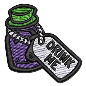 Drink Me Potion Bottle from Alice In Wonderland Multi-Color Embroidered Iron-On or Hook & Loop Patch Applique
