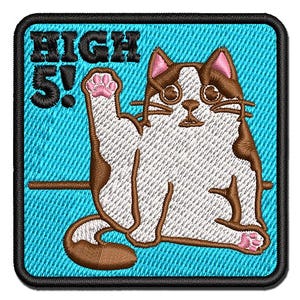 Cat Stretching Leg High Five Multi-Color Embroidered Iron-On or Hook & Loop Patch Applique