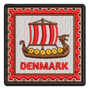 Denmark Travel Viking Ship Multi-Color Embroidered Iron-On or Hook & Loop Patch Applique