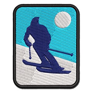 Skiing Skier Solid Multi-Color Embroidered Iron-On or Hook & Loop Patch Applique