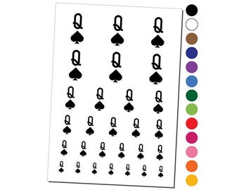 Queen of Spades Card Suit Temporary Tattoo Water Resistant Fake Body Art Set Collection